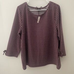 NWT Women's XL Talbots Houndstooth Tie Sleeve Boat Neck Sweater Maroon